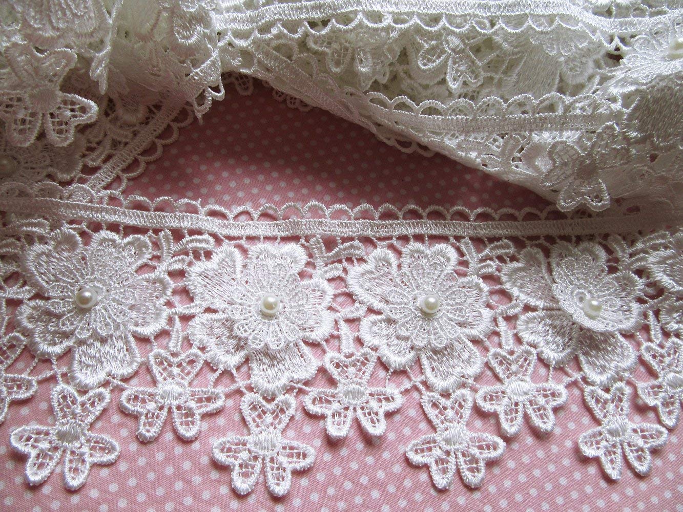 YYCRAFT Flower 3.5" Lace Edge Trim Wedding Applique DIY Sewing Crafts-White 1.8m(2 Yards)