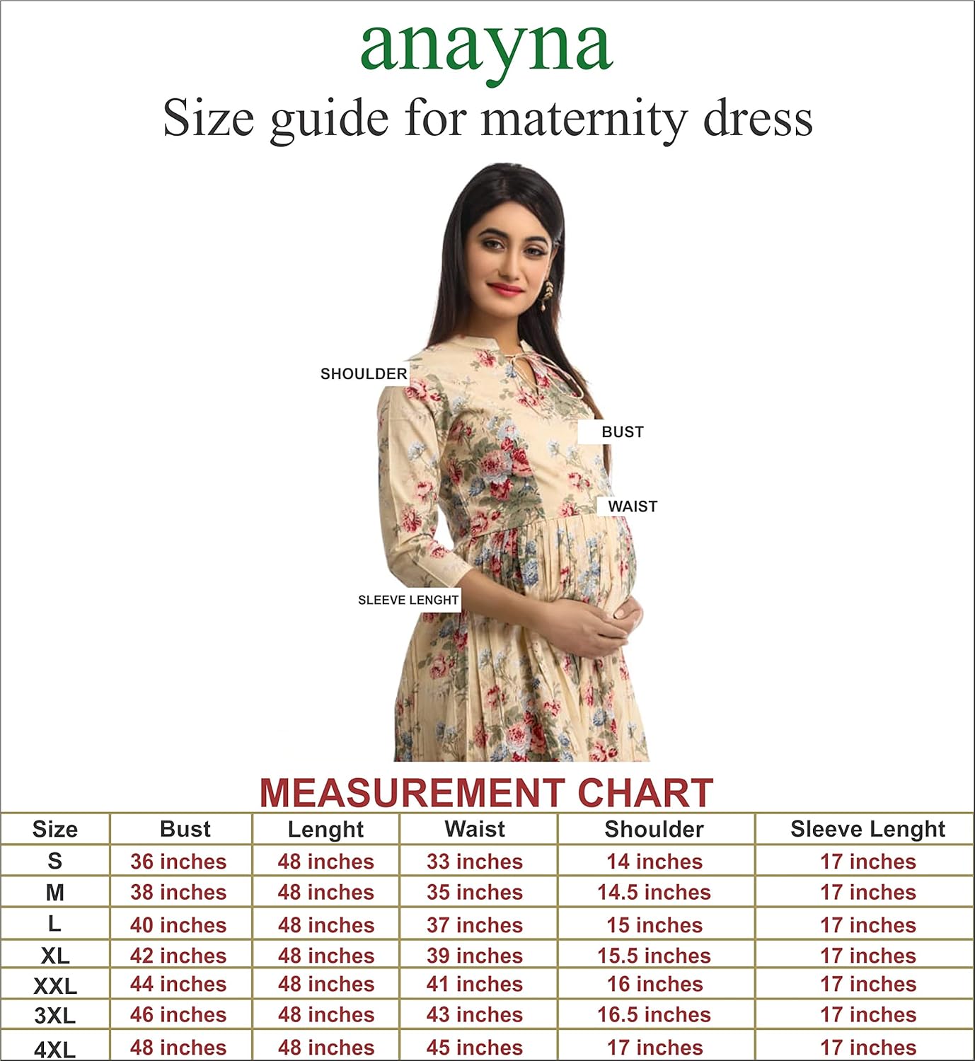 anayna women's cotton floral printed long maternity dress (biege)