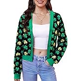ALIREVERIE Women's Valentine's St Patrick's Day Cute Y2K Cropped Cardigan Long Sleeve Button Down Heart Sweater