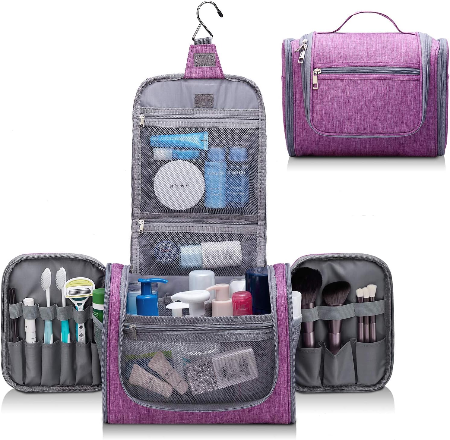 Large Hanging Toiletry Wash Bag Travel Makeup Cosmetic Organizer for Men Women by WANDF (Denim Purple), XL