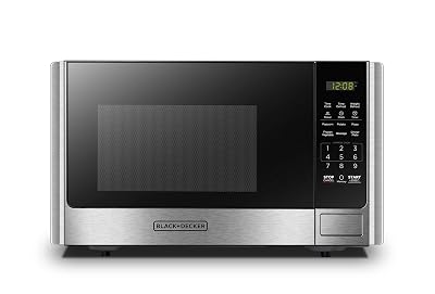 BLACK+DECKER Digital Microwave Oven with Turntable Push-Button Door, Child Safety Lock, Stainless Steel, 0.9 Cu Ft