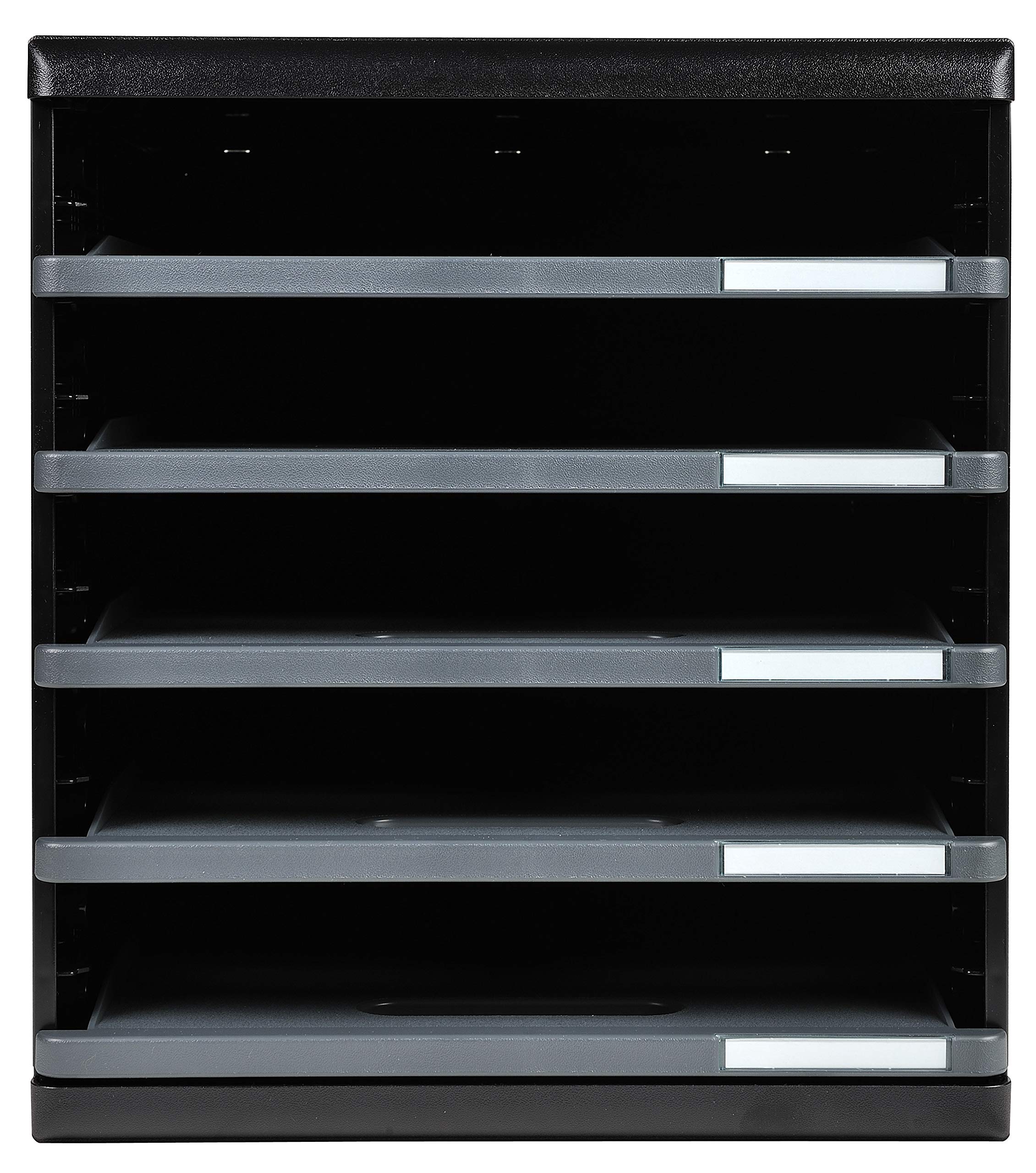 Exacompta - Ref 303714D - Modulo A4 EcoBlack - 350 x 288 x 320mm in Size, 5 Open Drawers (54mm Height), Smooth Opening with Stop, Label Holders - Black/Mouse Grey