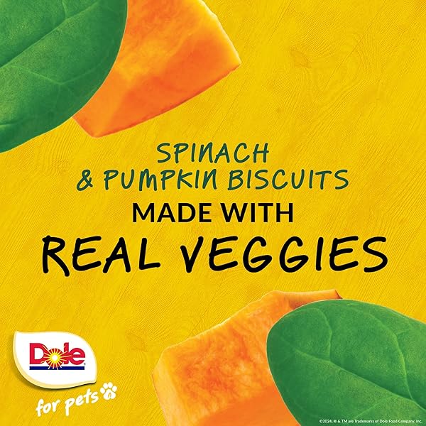 DOLE FOR PETS DOG BISCUITS ASSORTED SPINACH + PUMPKIN MIX, REAL VEGETABLE FLAVOR VEGAN CRUNCHY TREATS, NO WHEAT CORN SOY OR ARTIFICIAL ADDITIVES, BITE SIZE TRAINING SNACKS FOR DOGS, 7 OZ