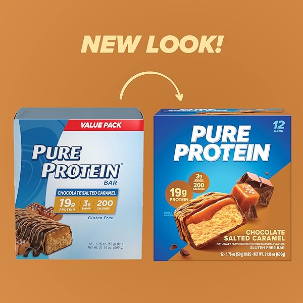 PURE PROTEIN BARS, HIGH PROTEIN, NUTRITIOUS SNACKS TO SUPPORT ENERGY, LOW SUGAR, GLUTEN FREE, CHOCOLATE SALTED CARAMEL, 1.76 OZ., 12 COUNT (PACK OF 1) (PACKAGING MAY VARY)