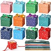 Cholemy 60 Pieces Christmas Gift Boxes with Lids Small Squared Boxes with Ribbon Xmas 4x4x4 Boxes Holiday Bow Box Gift Wrap Boxes for Christmas Party Favor Present, 12 Designs (Cute Style)