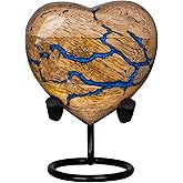 Wooden Heart Shaped Cremation Urns for Human Ashes Adult Male 3 Cu/in - Urns for Ashes for Women & Men - Blue Urn for Adult Male - Decorative, Burial and Funeral Urn -Blue, Small Keepsake Heart