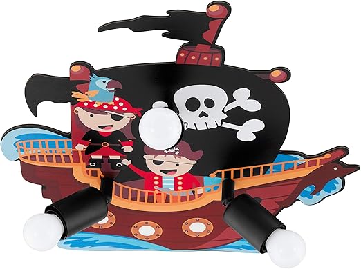 Eglo San Carlo Deckenlampe Kinderlampe Mit Piraten Motiv Deko Fur Jungen Und Madchen Deckenleuchte 3 Flammig Fur Kinderzimmer Bunt Piratenschiff Lampe Holz 40 W Amazon De Beleuchtung