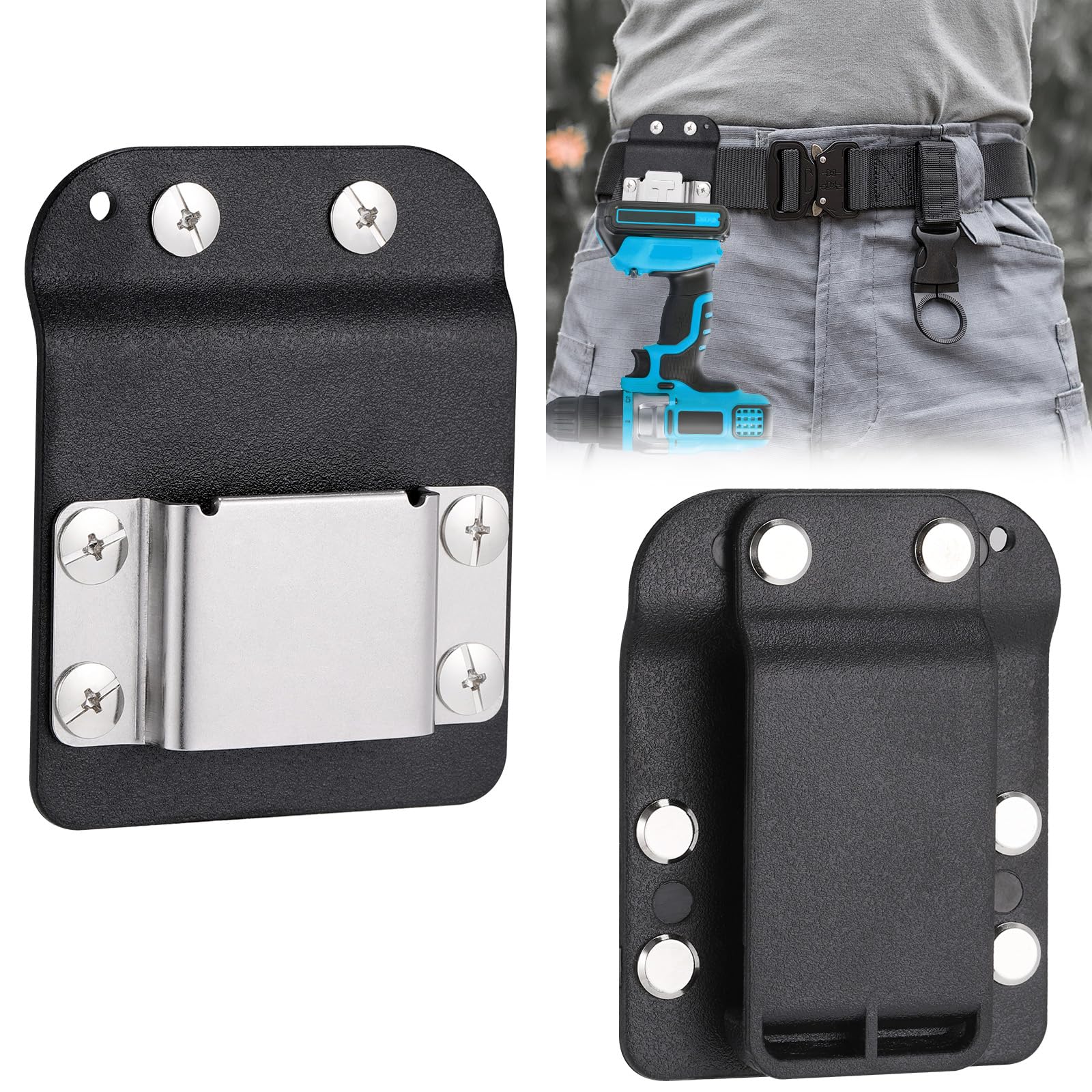 JIZZU Drill Holder with Impact Driver Compatibility - 2" Tool Belt Clip for Electrician, Carpenter