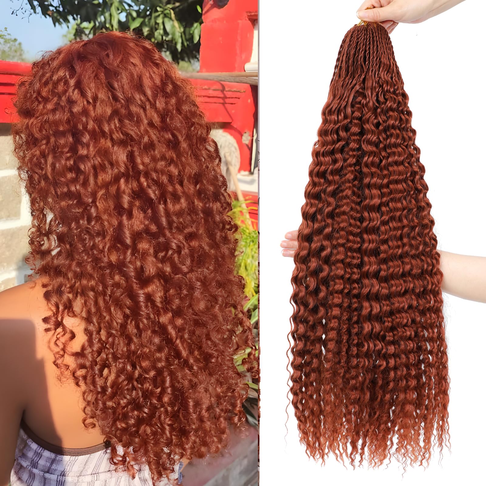 Pre Looped Boho Twist Crochet Hair 8 Packs 24 Inch Water Wave Micro Curly Braiding Hair Extensions Deep Wave Hair For Senegalese Twist Crochet Braids+Styling Tools (350#, 24 inch(Pack of 8))