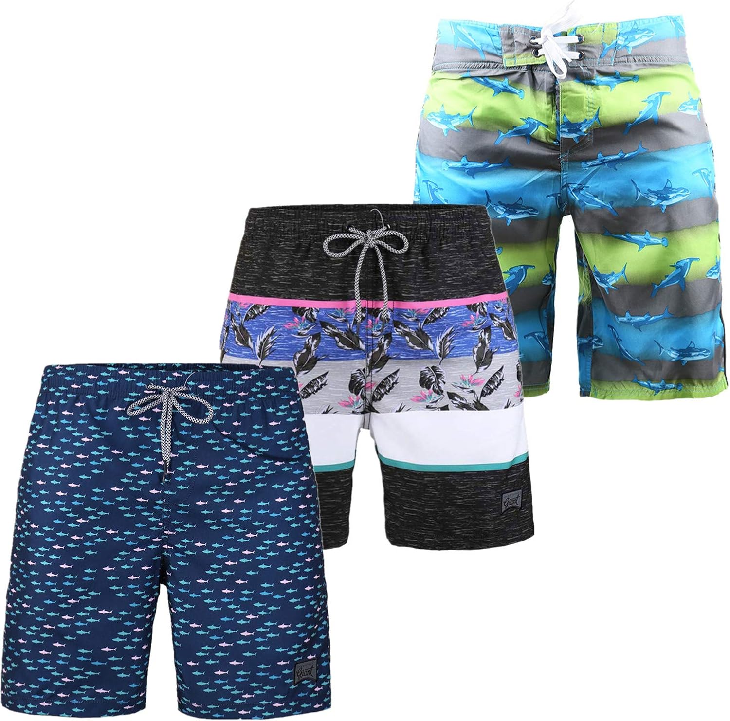 3 Pack Men's Swim Trunk Drawstring Swimming Performance Vacation