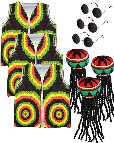 Reggae / Rasta Kostüm-Set 5-teilig – Mit Dreadlock-Perücke, Hut, Weste, Sonnenbrille, Schmuck – Für Damen & Herren