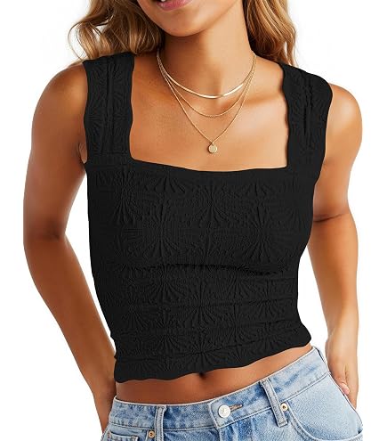 Women's Sleeveless Floral Jacquard Cami Tank Tops Wide Shouder