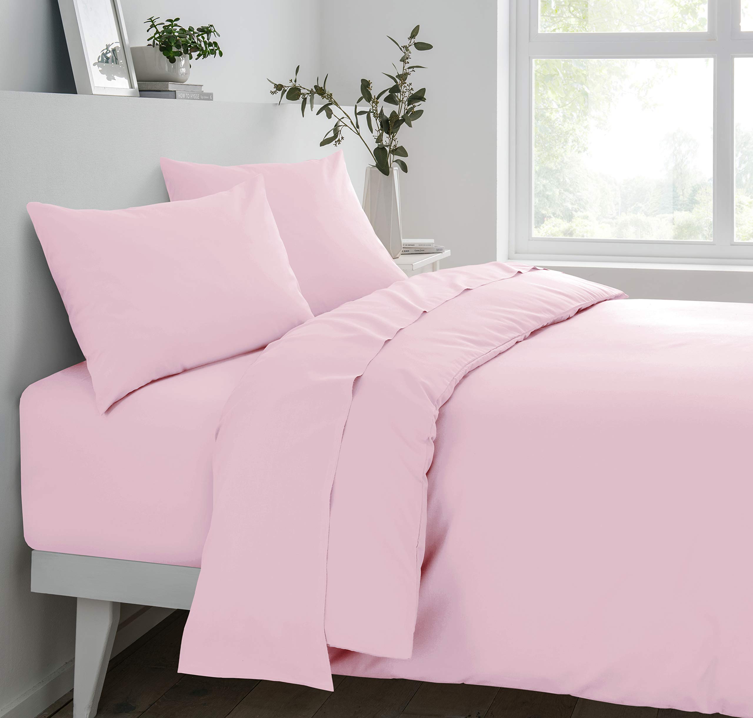 Sleepdown Polycotton Fitted Sheet Soft Pink, Double