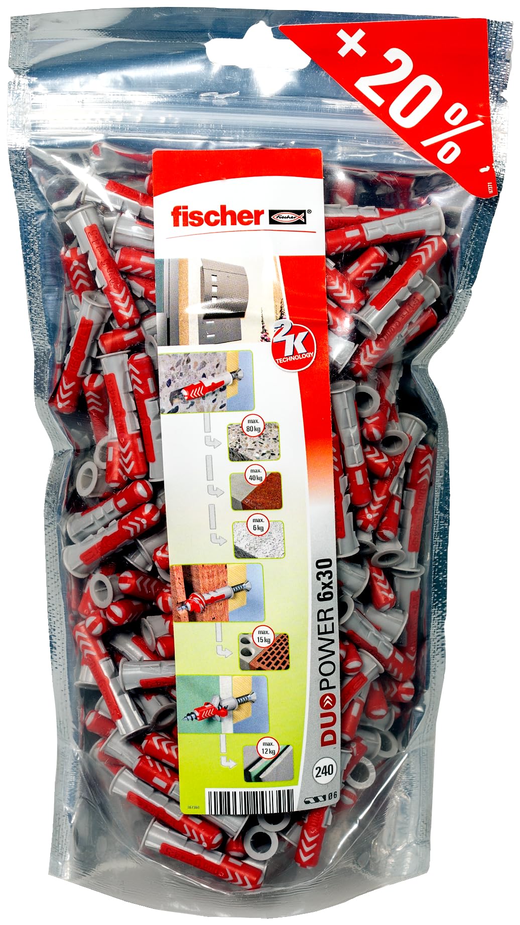 fischer 536382 Big Pack DUOPOWER 6, Red/Grey, 6x30 mm 240 pz