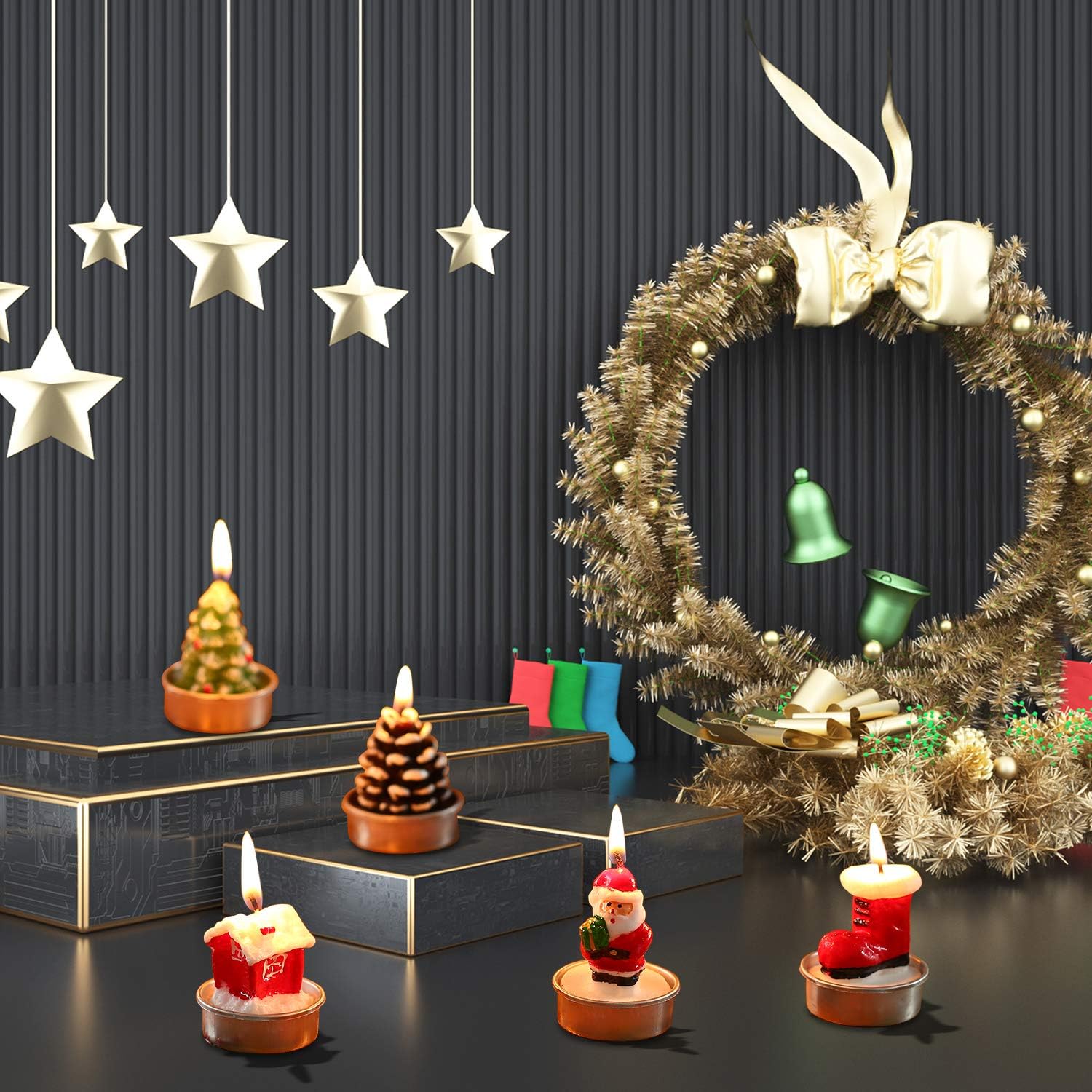 SIXPEN Christmas Tea Lights Candles for Birthday Home Party Wedding Holiday Celebration Decoration Christmas Ornaments（Boot）: Home & Kitchen