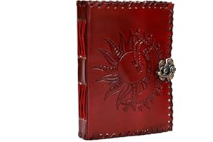 CREATIVE LEATHER ART CLA Journal Leather, Leather Notebook, Vintage Journal, Leather Journal for Men, Leather Journal for Women, Sun and Moon Journal Leather, (7 x 5 Inch, Bronze - Sun & Moon)