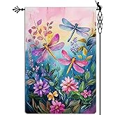 Jauageon Colorful Spring Summer Dragonfly Garden Flag Floral Flowers Garden Flag Vertical Double Sided Rustic Farmland Burlap Yard Lawn Outdoor Decor 12.5x18"