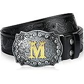 LCG LUCHENGYI Mens Western Cowboy Cowgirl Faux Leather Belt Longhorn Bull Pattern Letter Big Buckle Embossed Floral Belts
