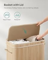 SONGMICS Laundry Hamper with Lid 100 L Bamboo Basket Removable Liner view 4