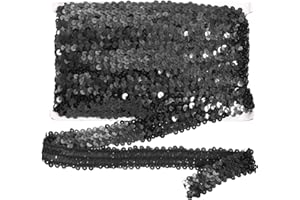 MECCANIXITY 10 Yard x 1.2 Inch Elastic Sequins Trim Flat Stretchy Sequin Strip Paillette Fabric Ribbon Band for DIY Crafts Sewing Dress Black