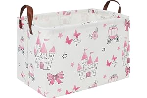 HKEC Rectangle Storage Basket with Handles,Collapsible Storage Bin,Books Box,Gift Basket(Pink Princess)
