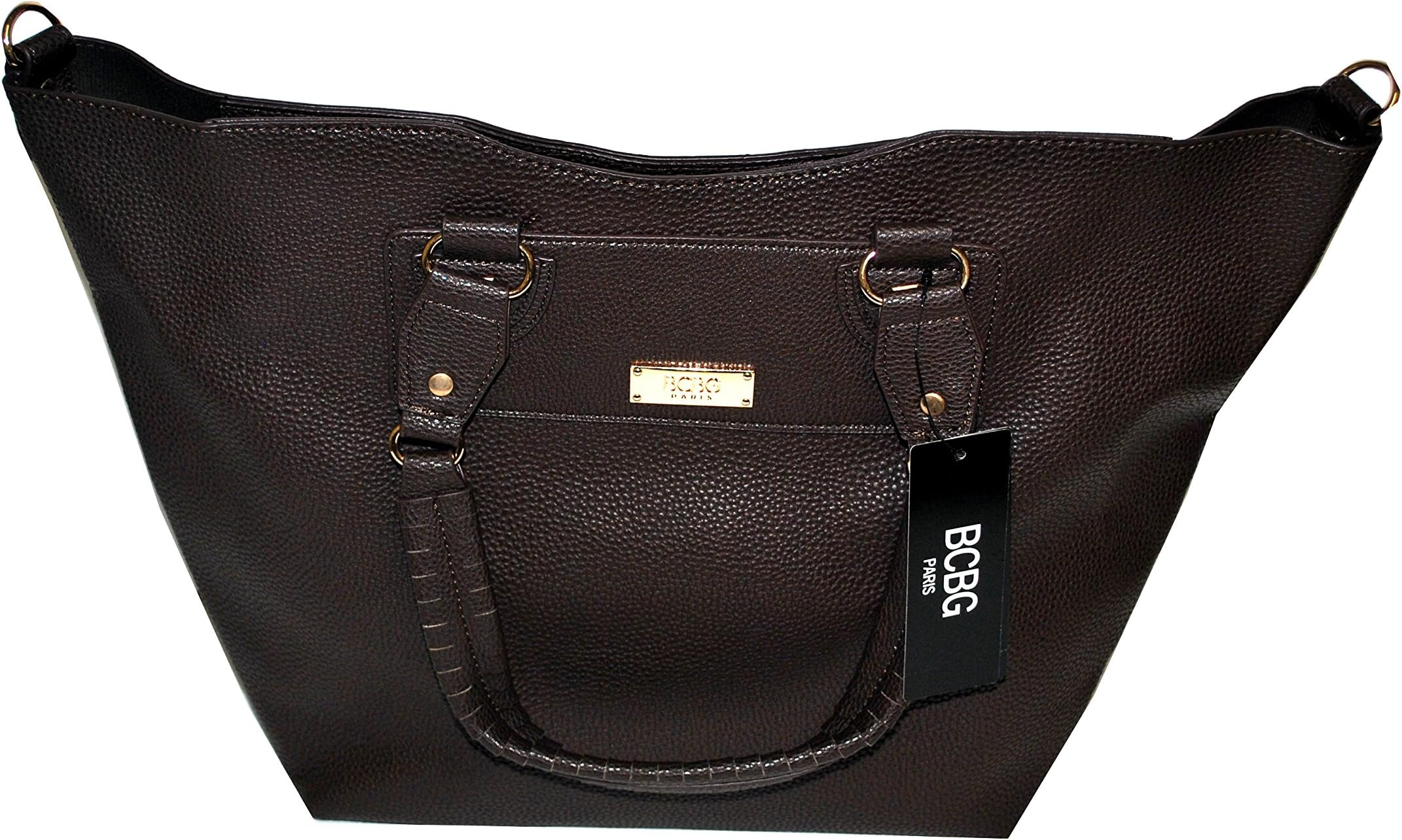 Bcbg Paris Tote W/convertible Pouch, Simple Style Pure Color Pu Leather Tote Shoulder Handbag for Women (Dark Brown)