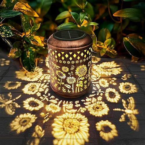 Solar Outdoor Lanterns, Sunflower GardenDecor LED Light Hanging Waterproof SolarMetal Lantern Gifts for Women Mom GrandmaOutdoor Decoration for Patio Pathway Yard