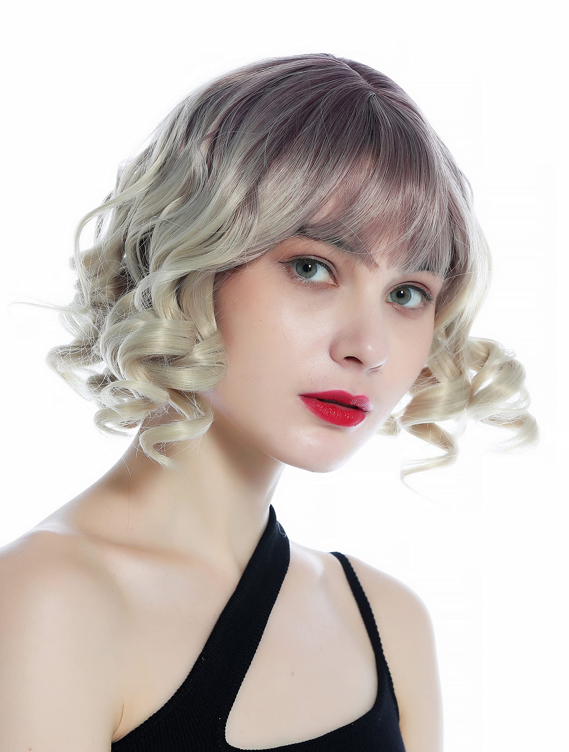 WIG ME UP - SZL0832-T-003 Ladies' Wig short bangs ringlets corkscrew curls ombre dark violet light blind