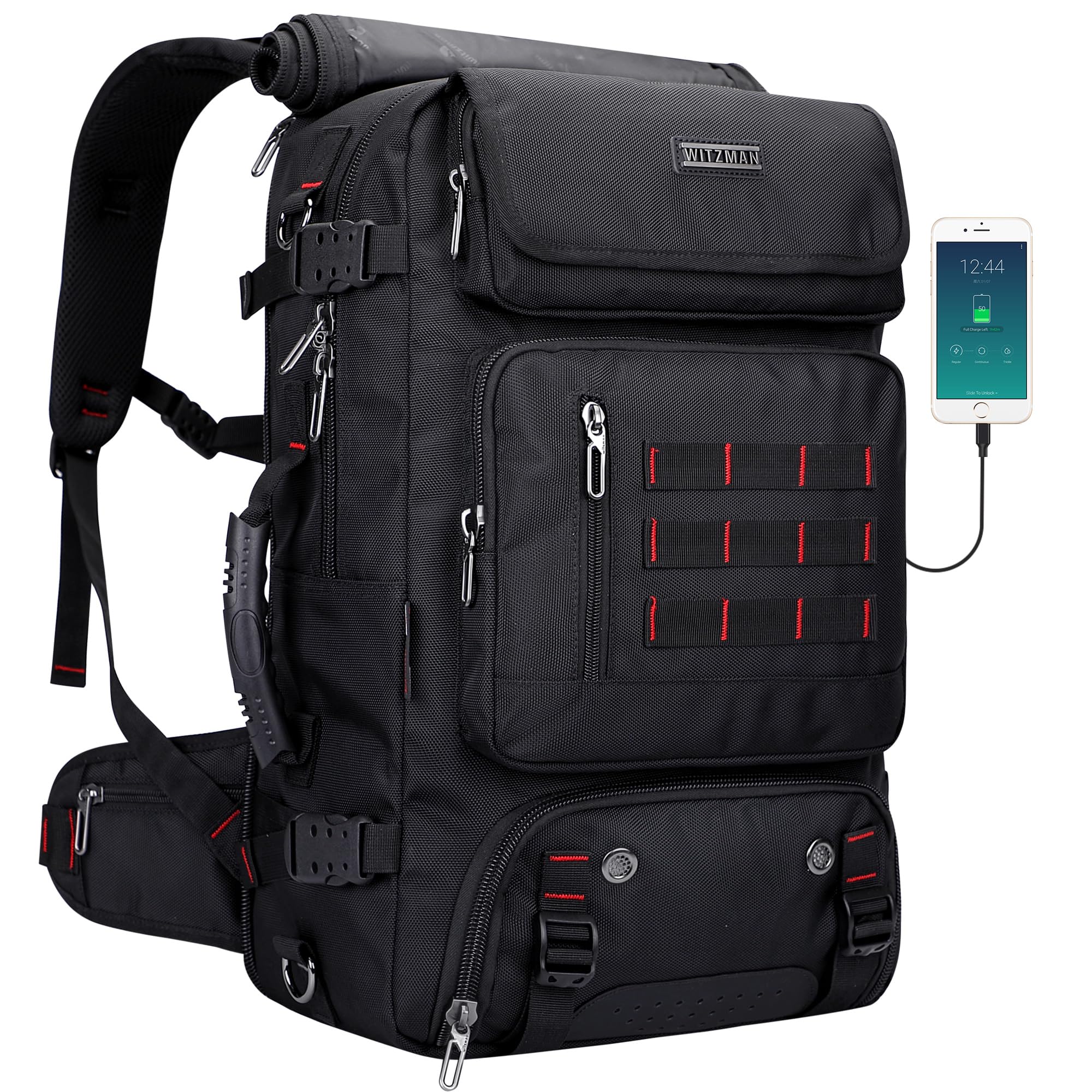 WITZMAN Reiserucksack Herren Groß Nylon Laptop Rucksack Fit 16 Zoll Reiserucksack Reisetasche mit Schuhfach für Flugzeug Reise(B682 Schwarz)