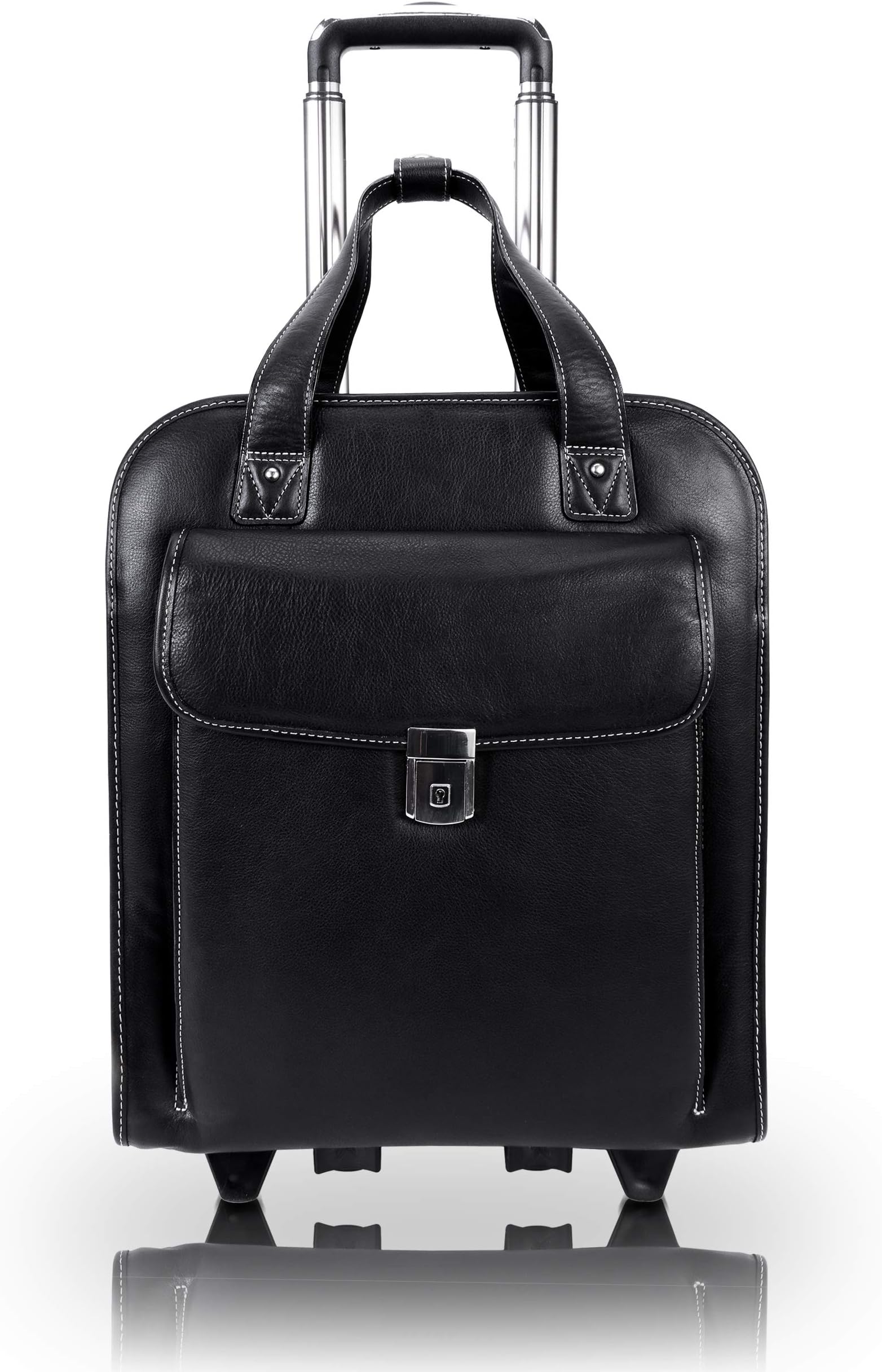 Siamod, VERNAZZA, PASTENELLO, Napa Cashmere Leather, 15" Leather Vertical Patented Detachable -Wheeled Laptop Briefcase, Black (45315)