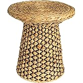 Household Essentials Braided Water Hyacinth and Black Resin Geometric Side Table, Black and Natural