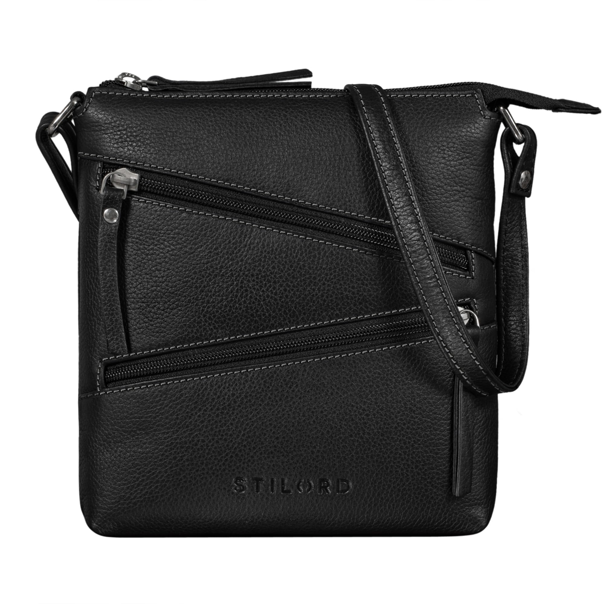 STILORD "Alina" Leather Crossbody Bag for Women Vintage Shoulder Bag Evening Handbag Elegant Work Bag Small Purse Ladies Bag in Genuine Leather Colour:Black