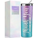 Onebttl Thank You Gifts, Thank You for Being Awesome, Appreciation Gift for Coworker, Boss, 20Oz Skinny Tumbler for Women, Glitter Blue & Purple