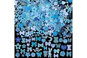 Kikonoke 100 Pieces 3D Resin Butterfly Bear Nail Charms Rose Flower Peach Skirt Bow Deer Snake Rabbit Animal Shaped Nail Art Rhinestones Pearls for DIY Nail Art Decoration Making Craft (Blue)