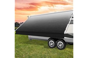 Glamful RV Awning Fabric Replacement,18.5oz Heavy-Duty Vinyl Camper Awning Replacement,RV Canopy Replacement,Trailer Awning Universal for Camper Travel Trailers,Black Fade-15'(Fabric 14'2")