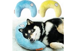 LOVMIOAW Dog Pillow, Dog Calming Pillow for Small Dog and Cats, U-Shaped Half Donut Dog Neck Pillow, Deep Sleep Fluffy & Cozy Pet Calming Toy, Joint Relief Sleeping Improve(2 Pack(Blue&Yellow)