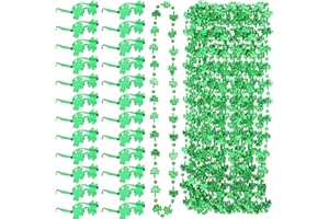 XINNUN 48 Pieces of St. Patrick's Day Accessories Include 24 Irish Shamrock Glasses Green Clover Eyeglasses and 24 Green Shamrock Bead Necklaces for Kids and Adults Saint Patricks Party Favor Decorations