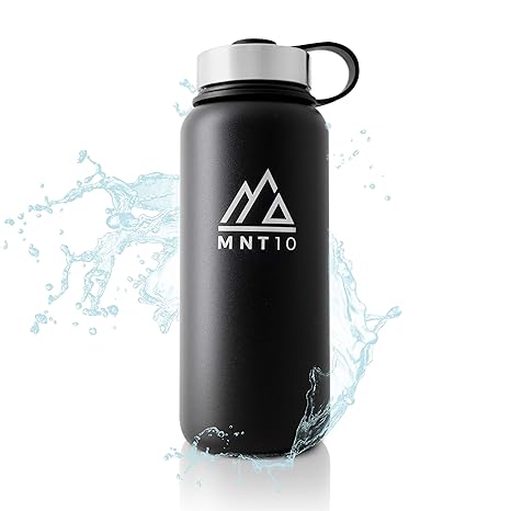 MNT10 Edelstahl Trinkflasche 500ml & 1000ml I Premium Isolierflasche für Wandern, Fitness, Fahrrad, Schule und Büro I Wasserf