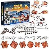 Advent Calendar 2025 Brain Teaser Puzzles for Adults Teens Kids, 24 Pcs Metal & Wood Puzzle Christmas Countdown Calendar with Fun Challenges Toys Game, Xmas Gifts for Boys Girls Teens Adults