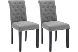 Westice Dining Room Chairs Set of 2 Upholstered Fabric Kitchen Chairs Dining Room Side Chair with Nailhead Trim and Rubber Wood Legs, Light Gray