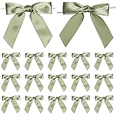 LIZLOVESS Sage Green Twist Tie Bows for Treat Bags 3.5" Pre-Tie Dusty Sage Bows Satin Ribbon Bows for Gift Wrapping Premade Bows for Crafts, Party Favors, Wedding, Baby Shower Decorations (50 Pack)