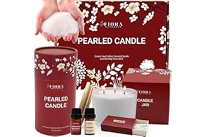 FIORA NATURALS Pearled Candle Sand Christmas Gift Set - 18oz Sand Wax, 30 Wicks, 2X Natural Fragrance Oils + Large Glass Jar Included - Smoke-Free Powder Snow Candles, Upto 120 Hours Burn Time - DIY Candle Making