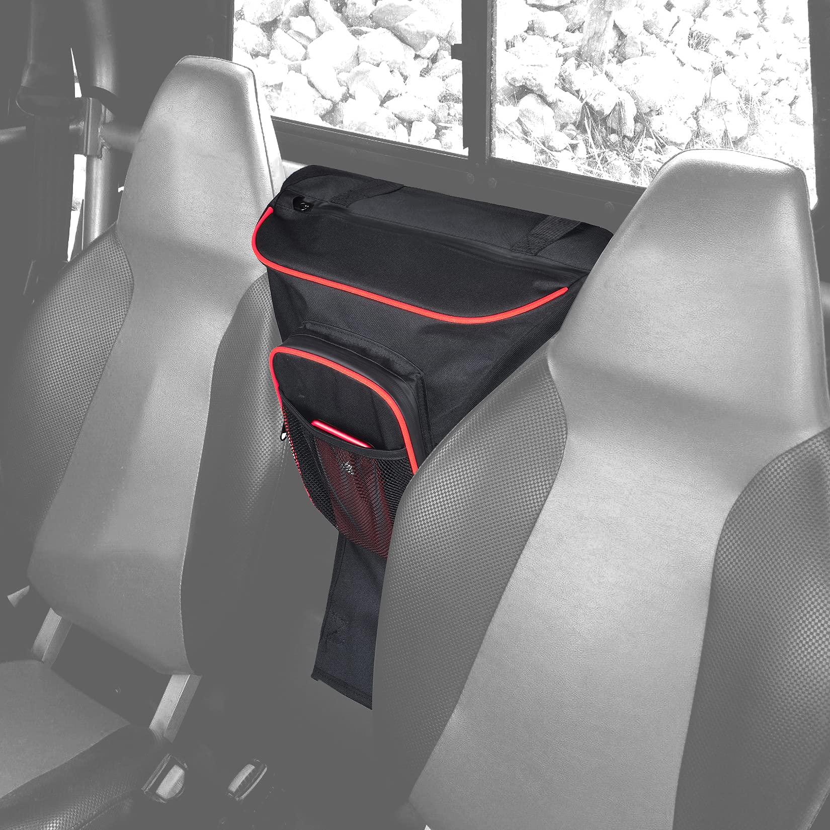 Photo 1 of Sresk Center Seat Storage Bag Compatible with Polaris RZR XP 1000 Turbo S 800 900 570 RZR Accessories, UTV Cab Pack Storage Bag with Multiple Pockets (Red Piping)