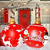 2PCS Christmas Inflatable Decorated Ball 24in Yard Inflatable Christmas Balls Giant Xmas Tree Ornaments PVC Blow up Yard Decorations for Outside Holiday Yard Lawn Porch Decor