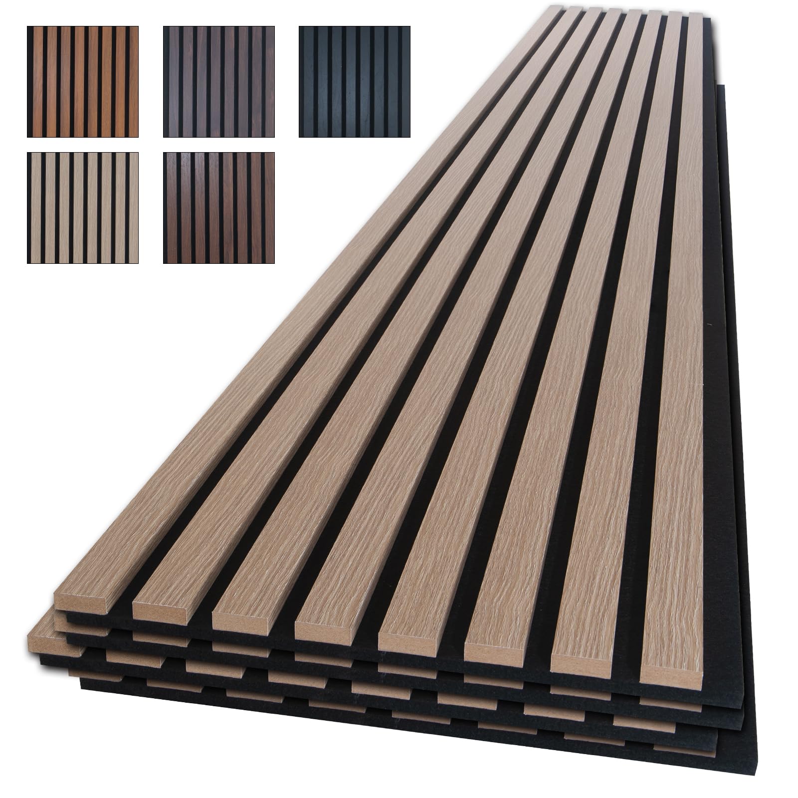 Photo 1 of NeatiEase Wood Slat Wall Panels, 4-Piece 96" x 12.6", Soundproof Acoustic Wall Panels for Interior Decor, Noise Cancelling (Rustic Oak)