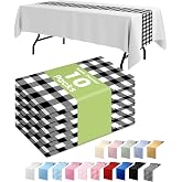 Pureegg Black Gingham Disposable Plastic Table Runner 14x108 Inch | 10 Pack, Centerpiece, Birthday, Holiday, Waterproof, For Table Cloth, Checkered, Plaid, Black and White