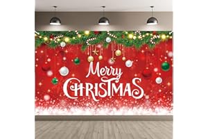 HOLIWOER Merry Christmas Banner Backdrop, Large Christmas Decorations Photo Banner Signs for Winter Indoor Outdoor Hanging Decor Wall Office Home Classroom, Red 72.8 x 43.3 inch