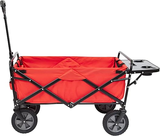 Amazon Com Mac Sports Collapsible Folding Outdoor Utility Wagon With Side Table Red Garden Outdoor