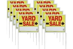 Sunburst Systems 3908 Double Sided Yard Sale Sign, Fully Assembled with Metal U-Stake, 22" x 14", 10 Pack, Yellow,Red,Black