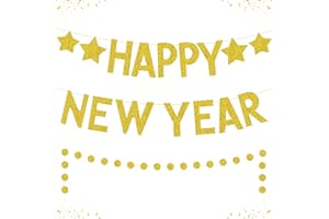 KatchOn, Glitter Happy New Year Banner - Pre-Strung, 10 Feet - No DIY | Gold Happy New Year Sign | Happy New Year Decorations 2024 | New Years Eve Party Supplies 2024 | 2024 New Years Decorations